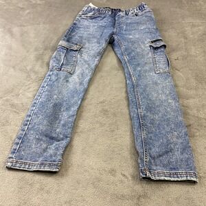 Wonder Nation Cargo Pants Boys Size 10-12 Blue Acid Wash Elastic Waist Denim